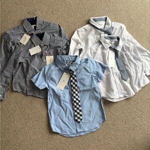NWT Boys' Blue and White Checkered Shirt Set with Ties